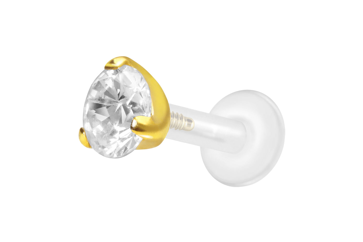 PTFE Labret Piercing mit Innengewinde + Titan-Aufsatz EINGEFASSTER KRISTALL